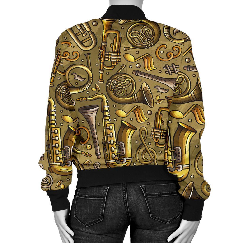Pattern Print Trumpet Women Casual Bomber Jacket-grizzshop