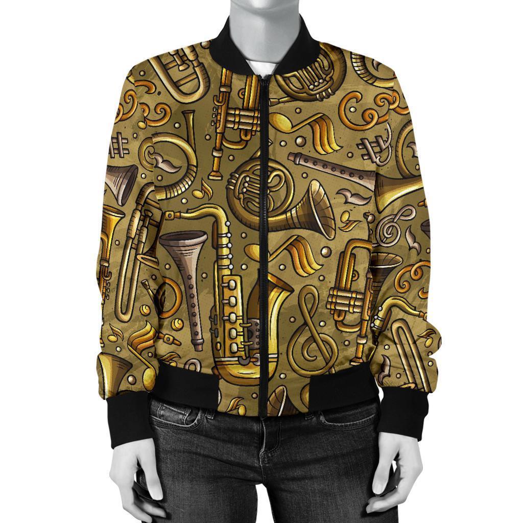 Pattern Print Trumpet Women Casual Bomber Jacket-grizzshop