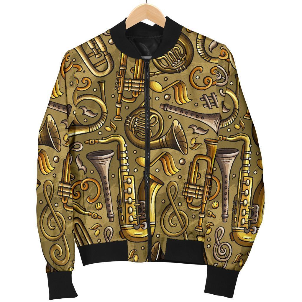 Pattern Print Trumpet Women Casual Bomber Jacket-grizzshop