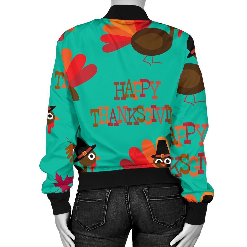 Pattern Print Turkey Thankgiving Women Casual Bomber Jacket-grizzshop