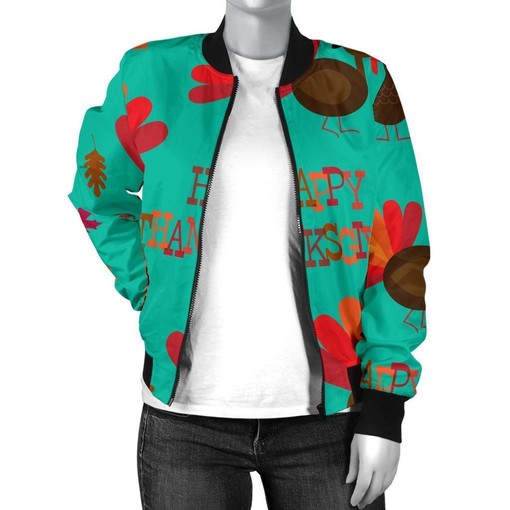 Pattern Print Turkey Thankgiving Women Casual Bomber Jacket-grizzshop