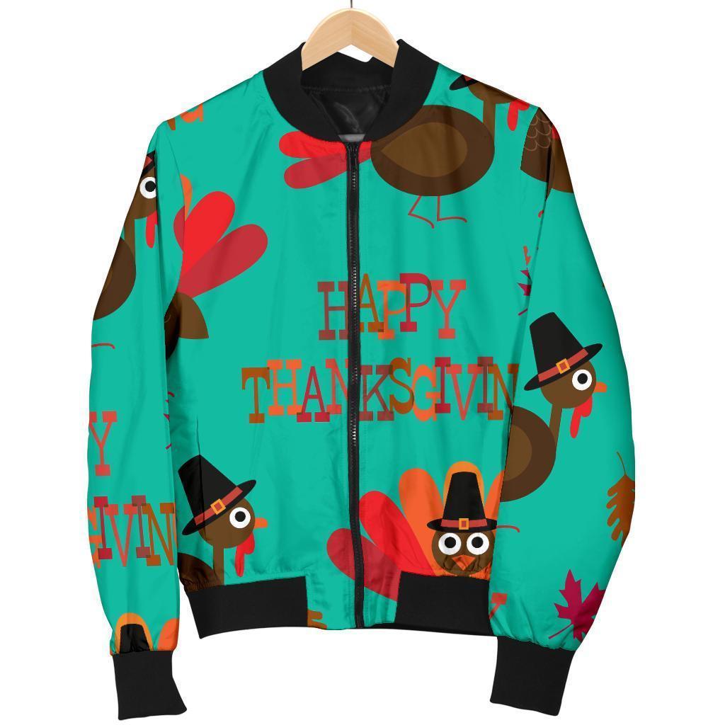 Pattern Print Turkey Thankgiving Women Casual Bomber Jacket-grizzshop