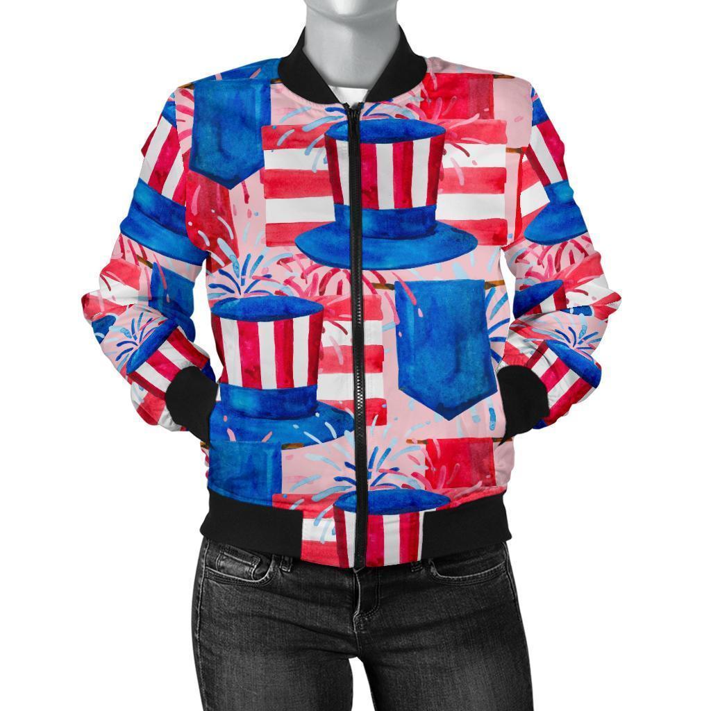 Pattern Print Uncle Sam Women Casual Bomber Jacket-grizzshop