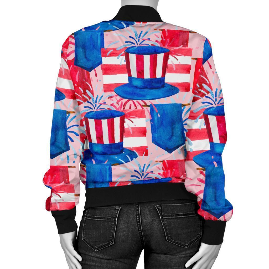 Pattern Print Uncle Sam Women Casual Bomber Jacket-grizzshop