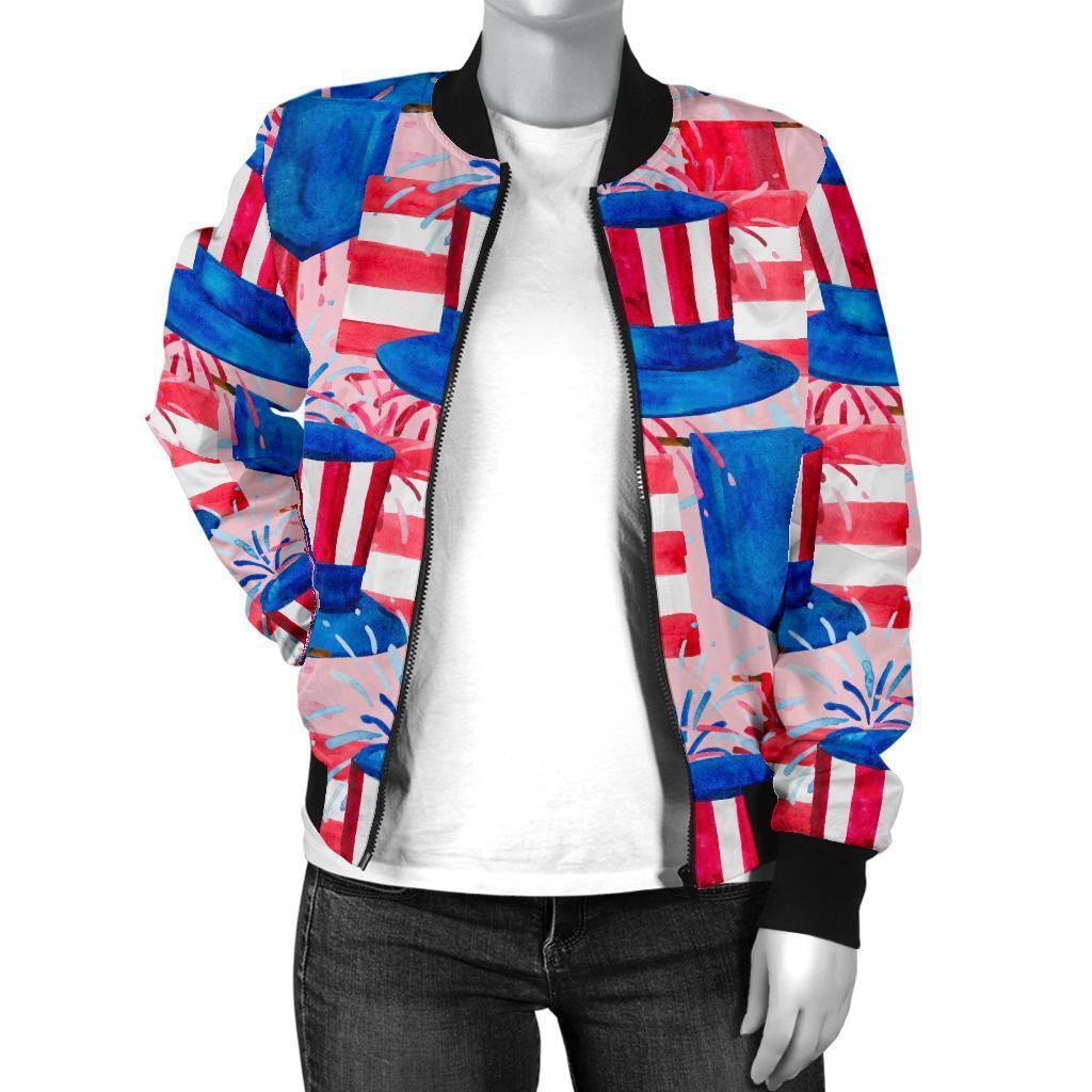 Pattern Print Uncle Sam Women Casual Bomber Jacket-grizzshop