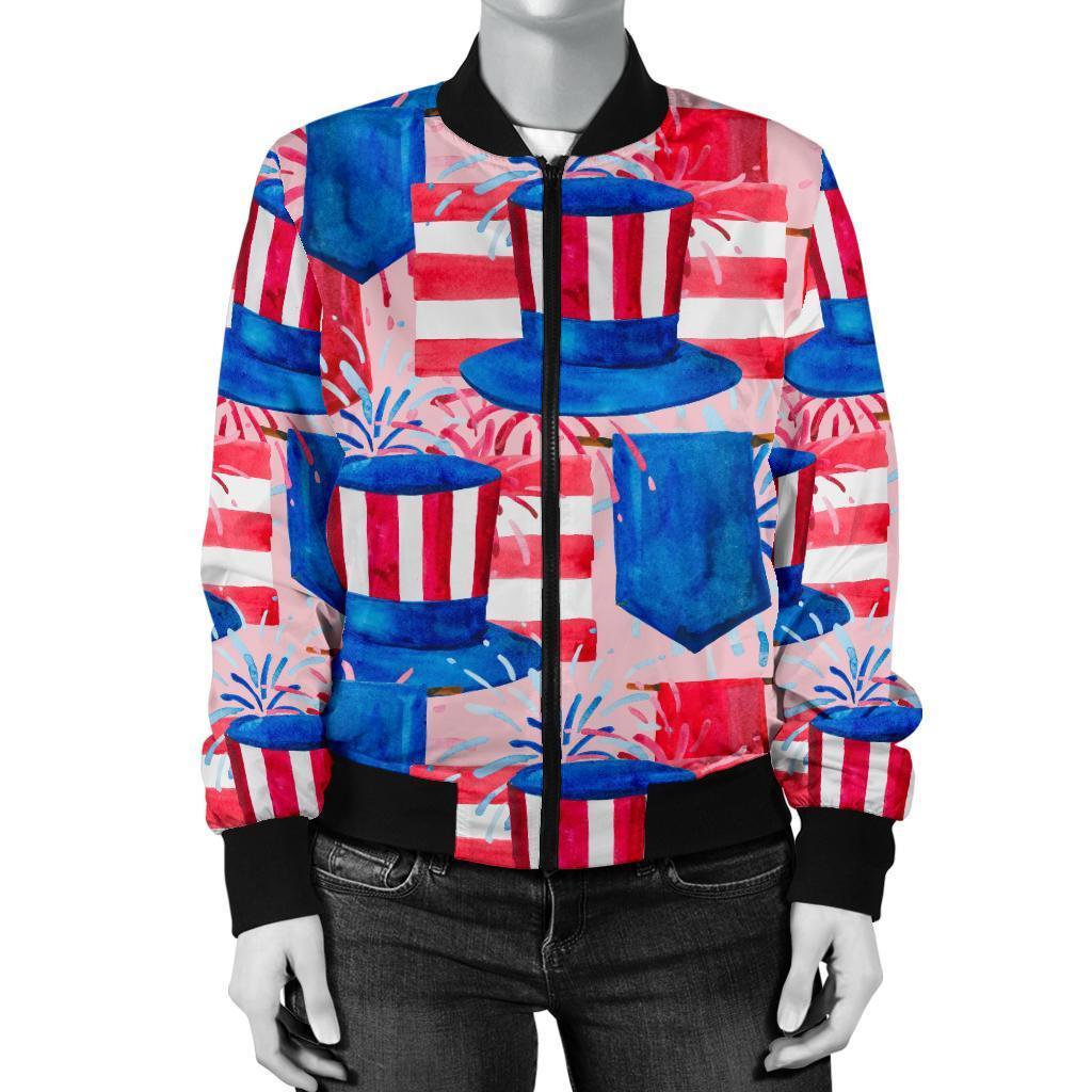 Pattern Print Uncle Sam Women Casual Bomber Jacket-grizzshop