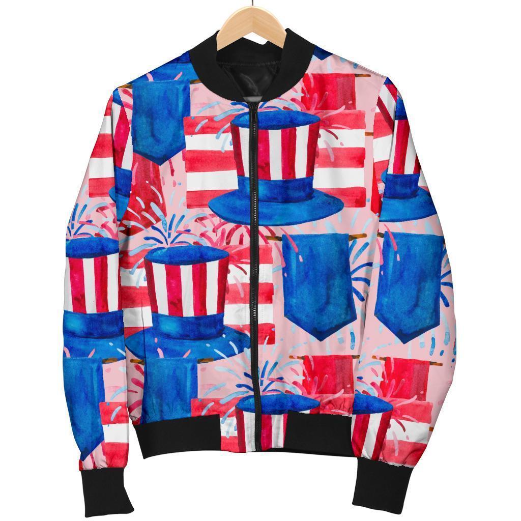 Pattern Print Uncle Sam Women Casual Bomber Jacket-grizzshop