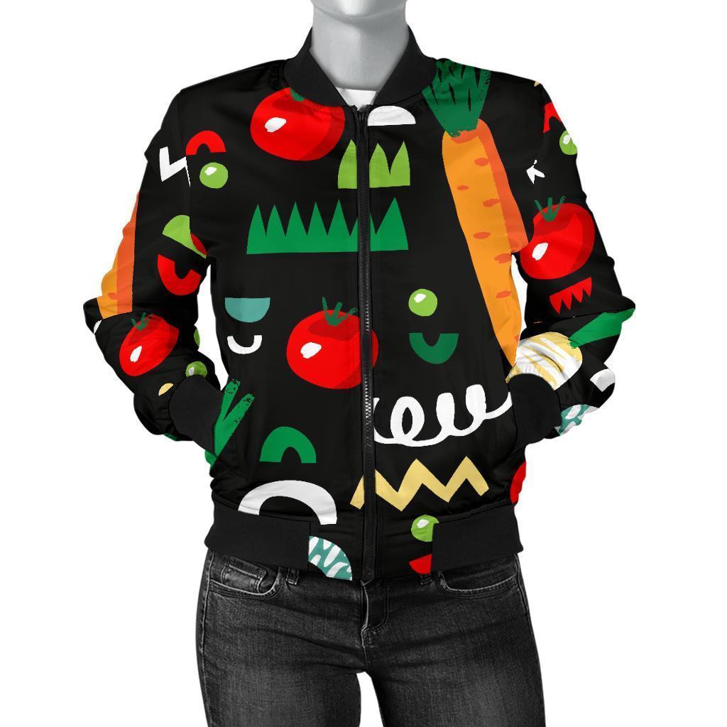 Pattern Print Vegan Women Casual Bomber Jacket-grizzshop