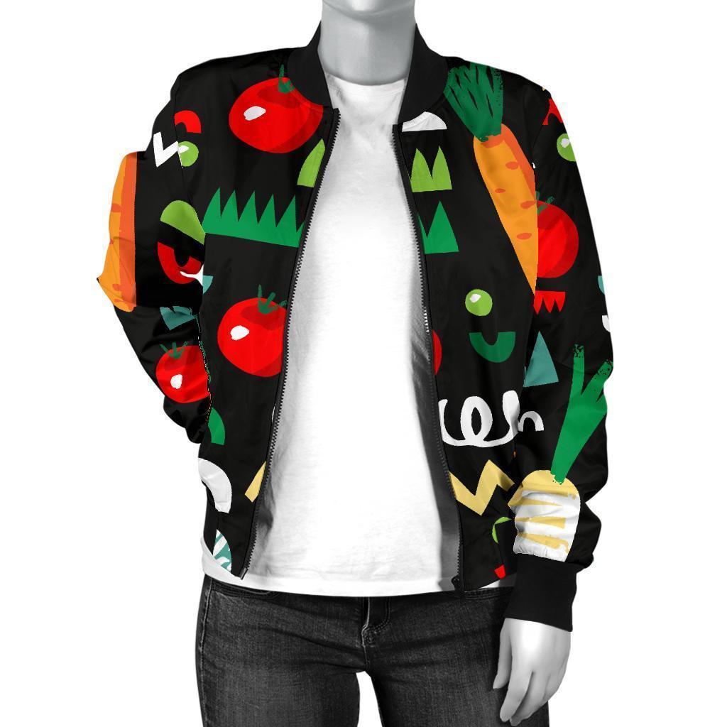 Pattern Print Vegan Women Casual Bomber Jacket-grizzshop