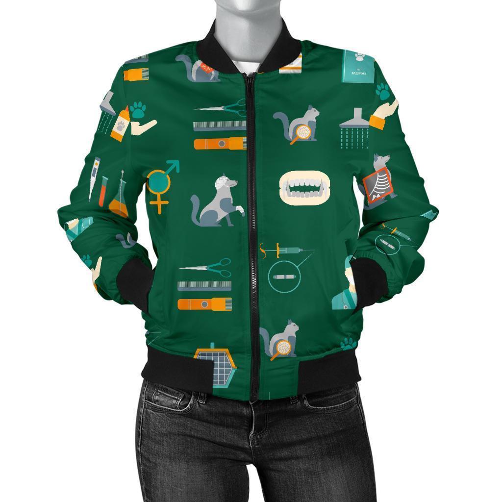 Pattern Print Veterianary Women Casual Bomber Jacket-grizzshop