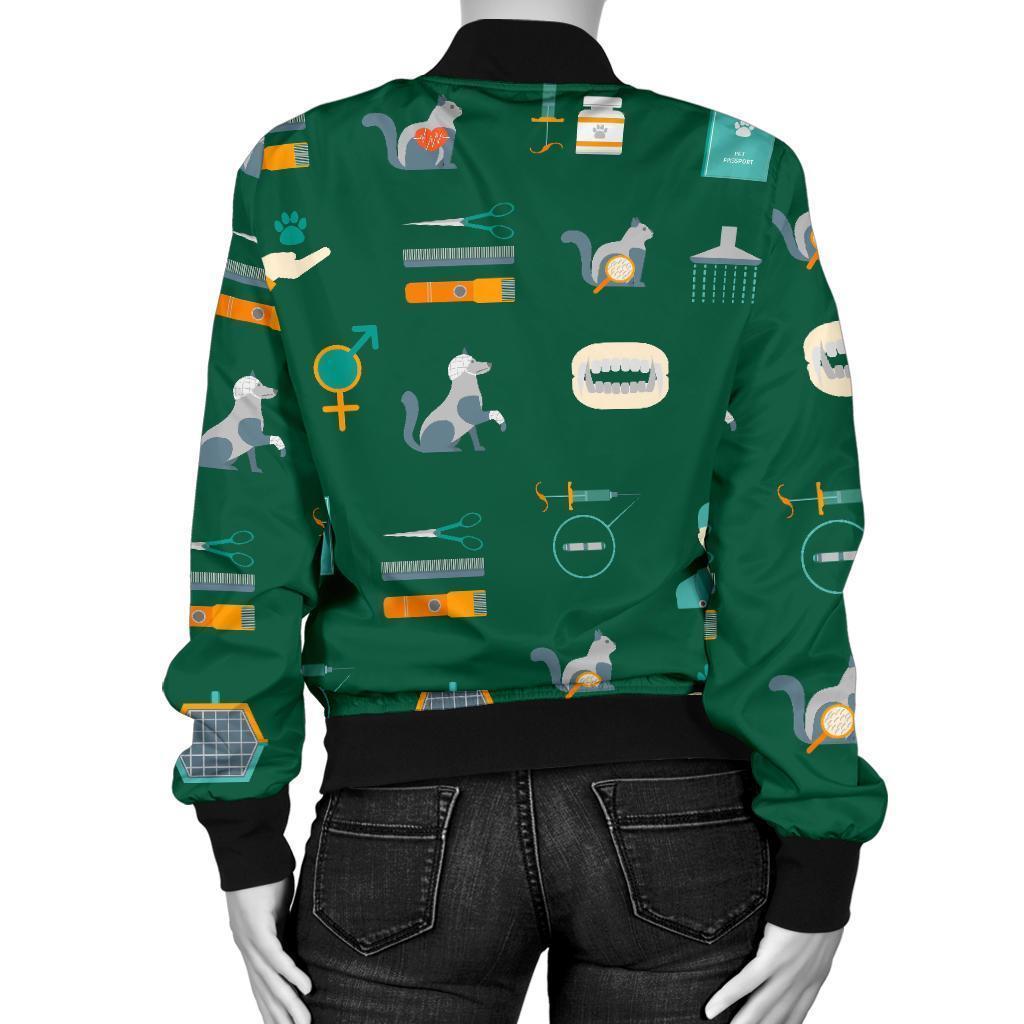 Pattern Print Veterianary Women Casual Bomber Jacket-grizzshop