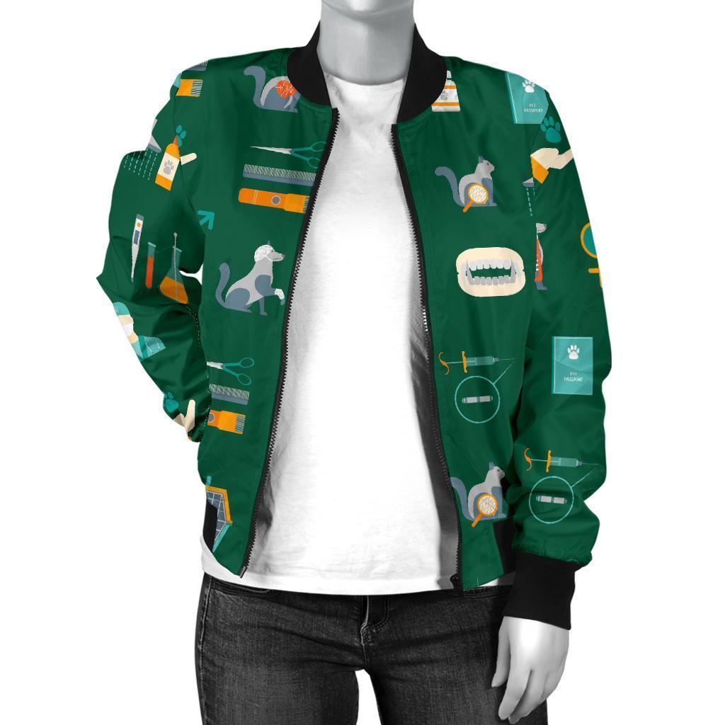 Pattern Print Veterianary Women Casual Bomber Jacket-grizzshop