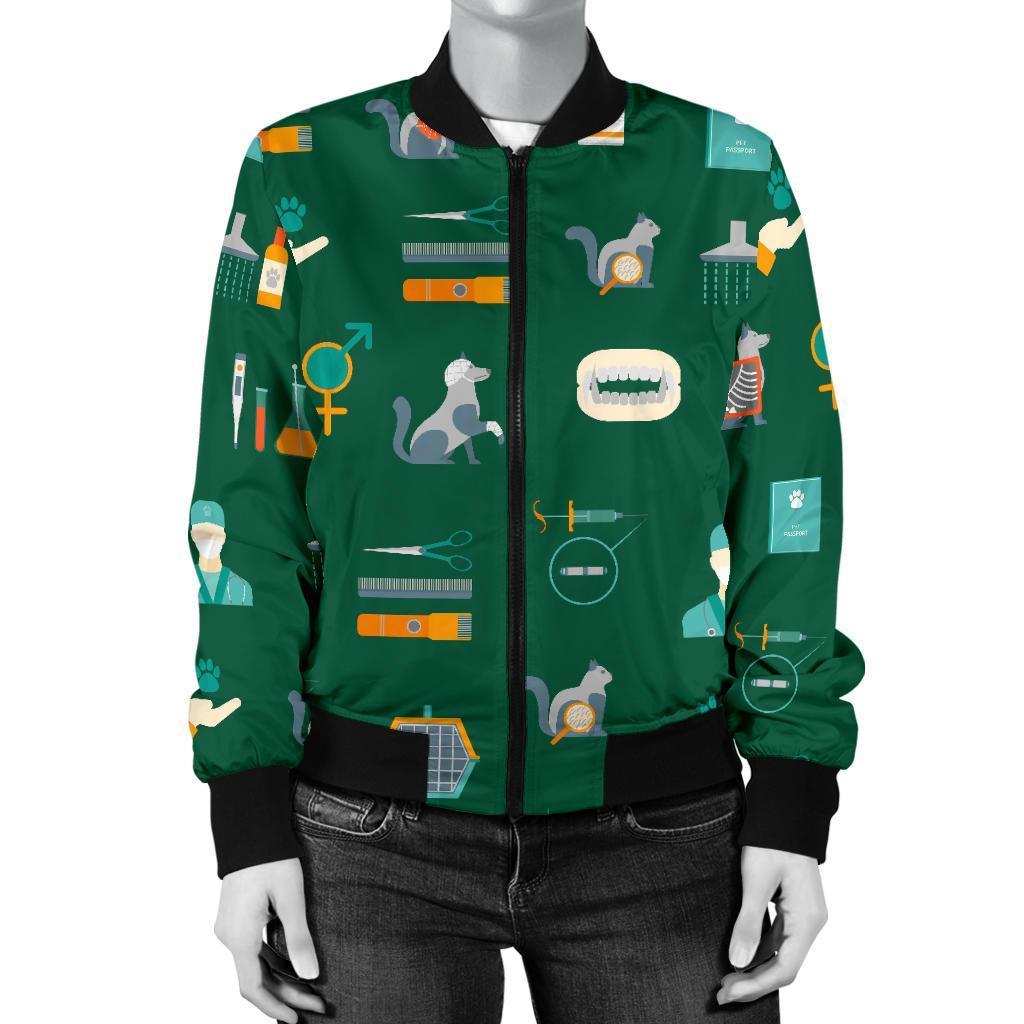 Pattern Print Veterianary Women Casual Bomber Jacket-grizzshop