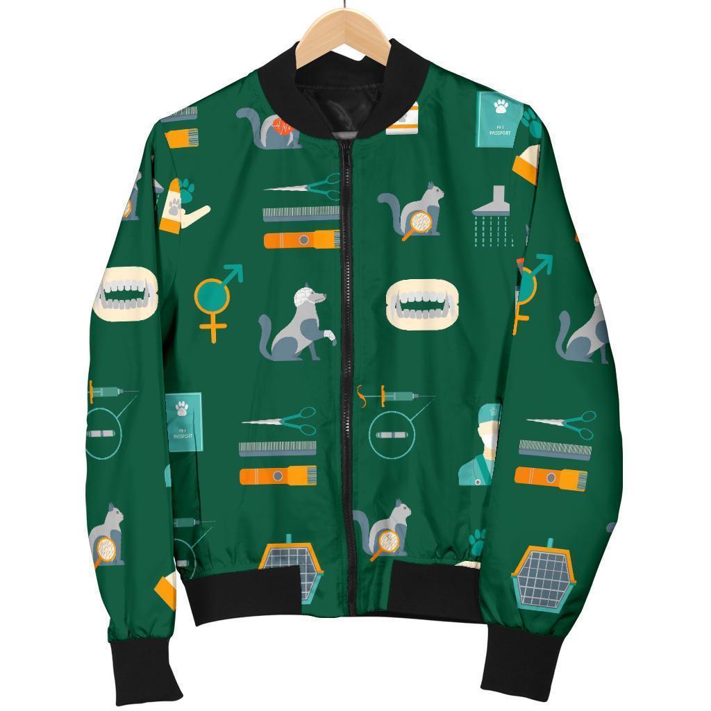 Pattern Print Veterianary Women Casual Bomber Jacket-grizzshop