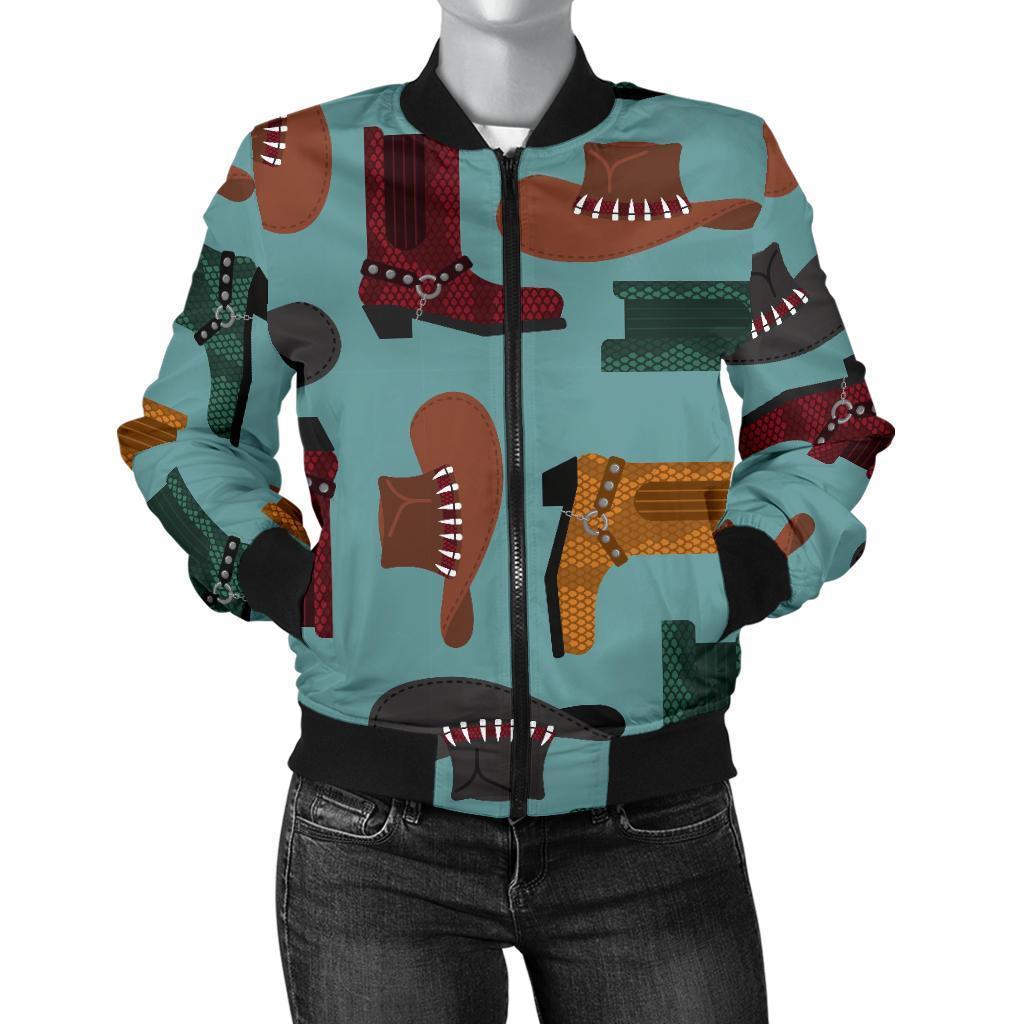 Pattern Print Western Cowboy Women Casual Bomber Jacket-grizzshop