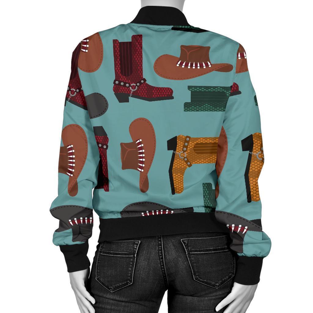 Pattern Print Western Cowboy Women Casual Bomber Jacket-grizzshop