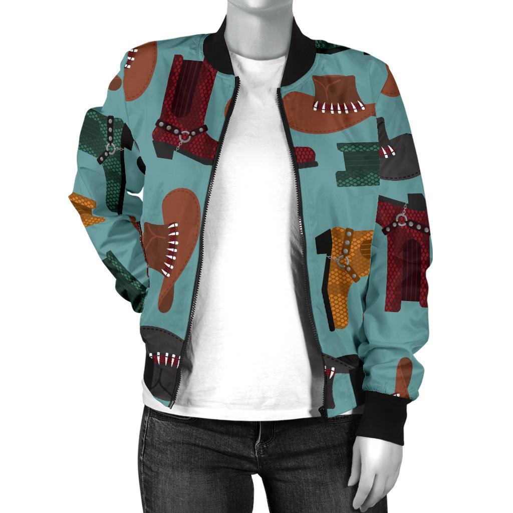 Pattern Print Western Cowboy Women Casual Bomber Jacket-grizzshop