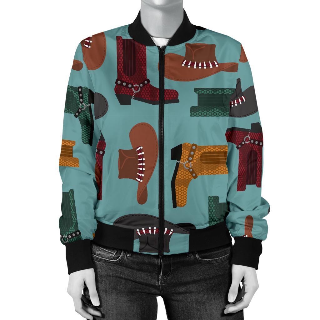 Pattern Print Western Cowboy Women Casual Bomber Jacket-grizzshop
