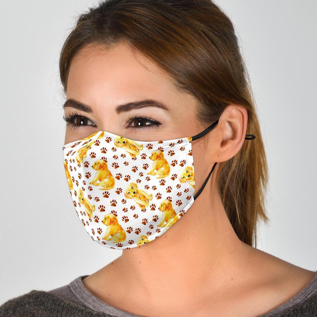 Paw Golden Retriever Pattern Print Face Mask-grizzshop