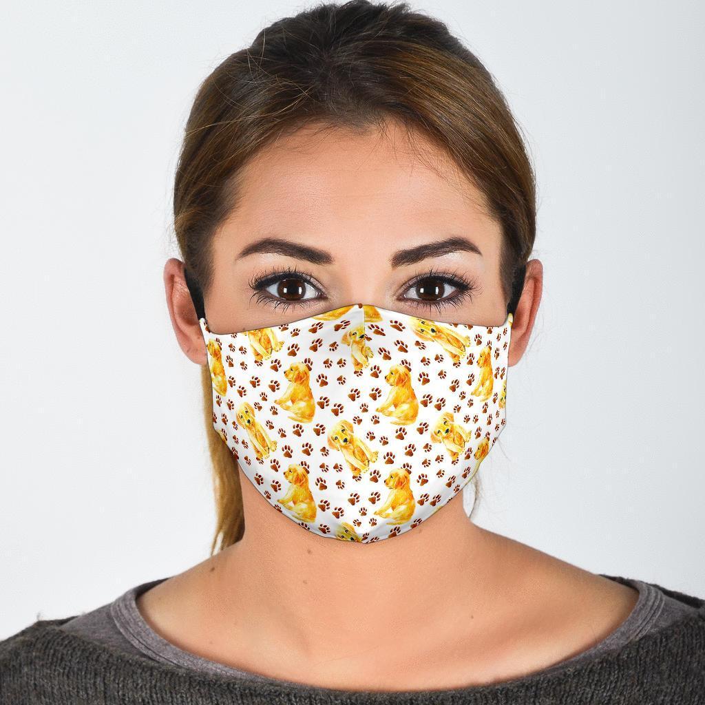 Paw Golden Retriever Pattern Print Face Mask-grizzshop