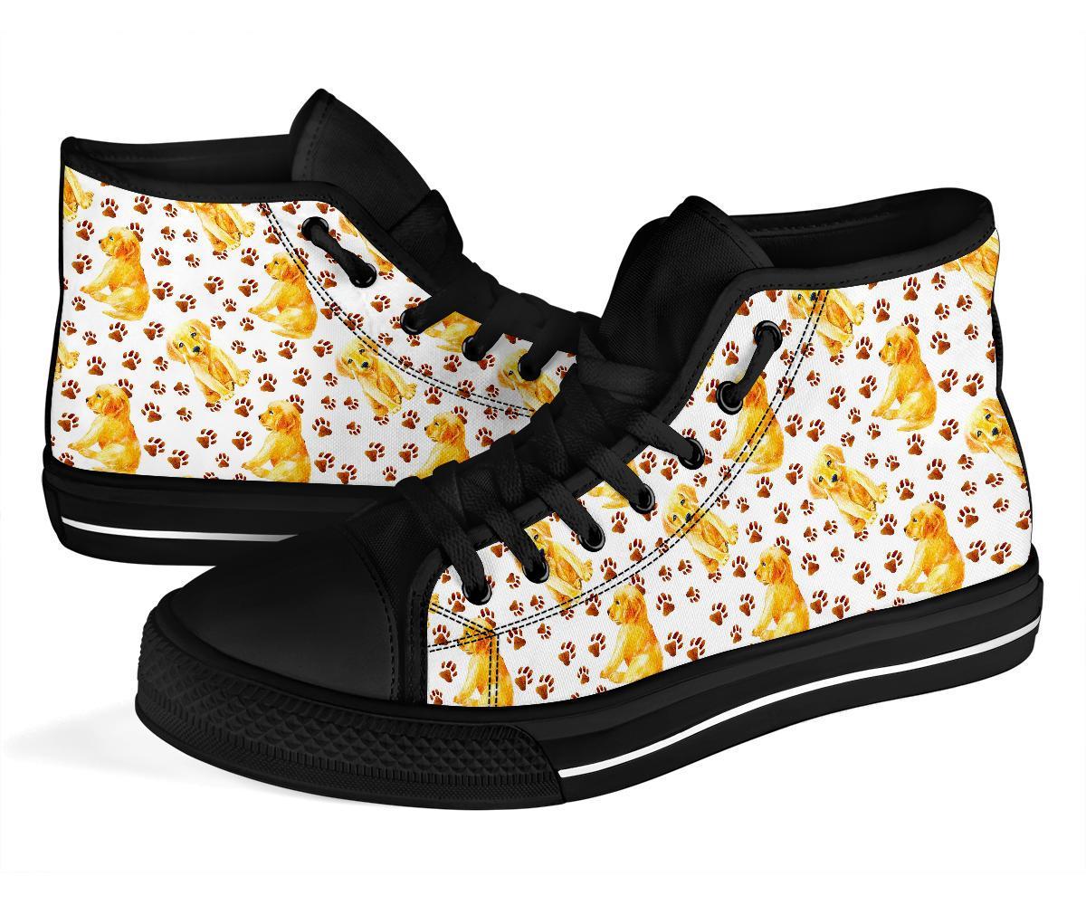 Paw Golden Retriever Pattern Print Men Women's High Top Shoes-grizzshop