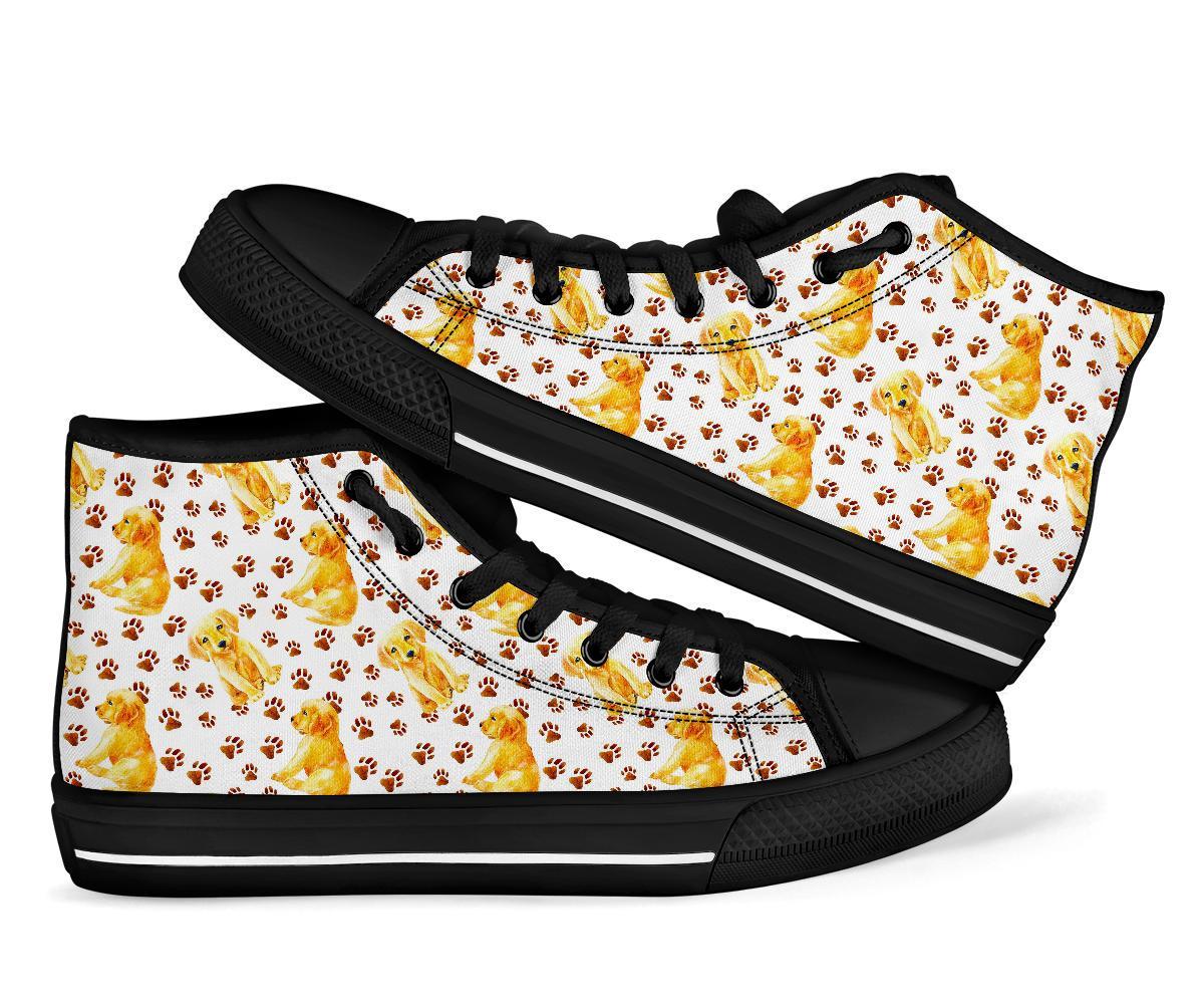 Paw Golden Retriever Pattern Print Men Women's High Top Shoes-grizzshop