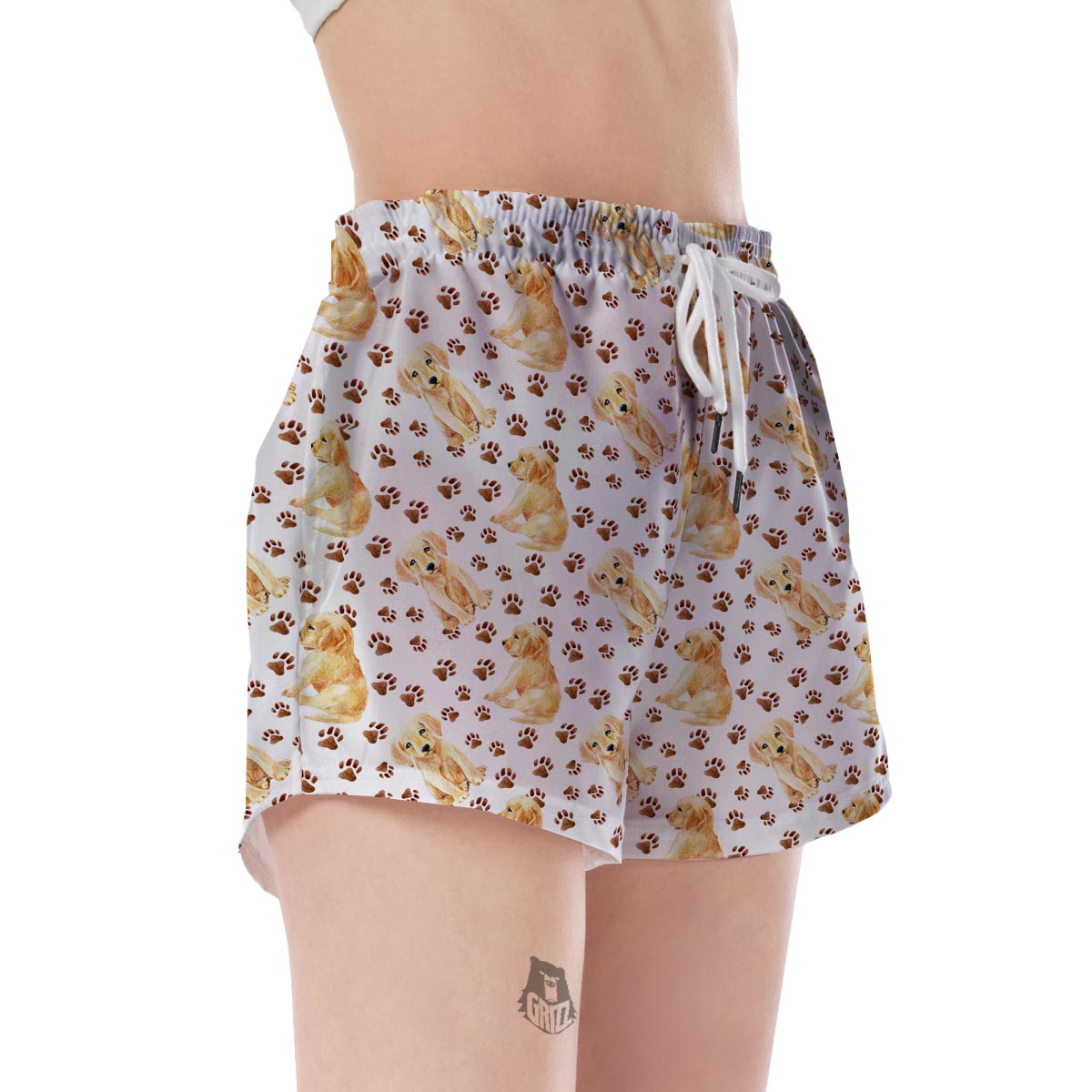 Paw Golden Retriever Pattern Print Women's Shorts-grizzshop