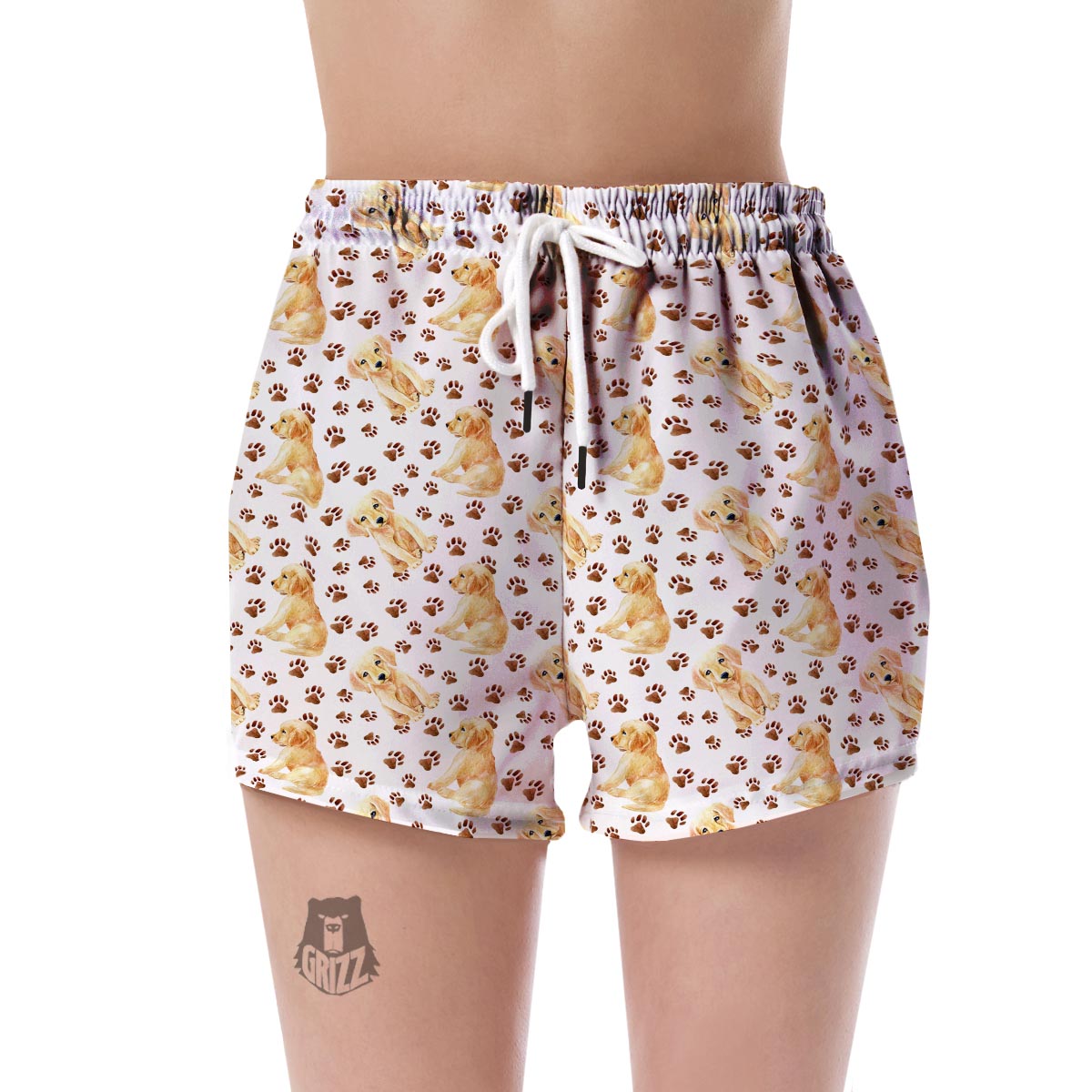 Paw Golden Retriever Pattern Print Women's Shorts-grizzshop