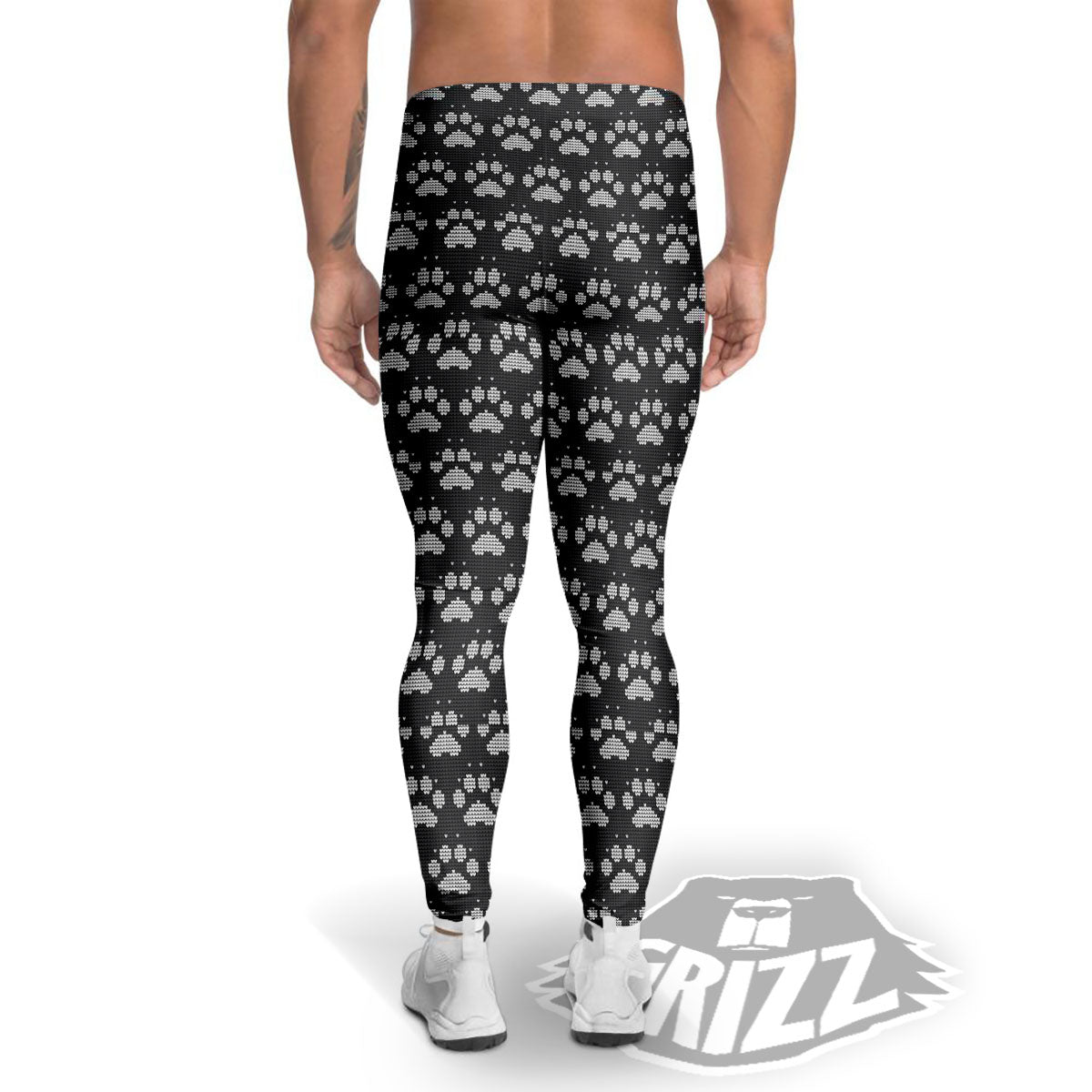 Paw Knitted White And Grey Print Pattern Men's Leggings-grizzshop