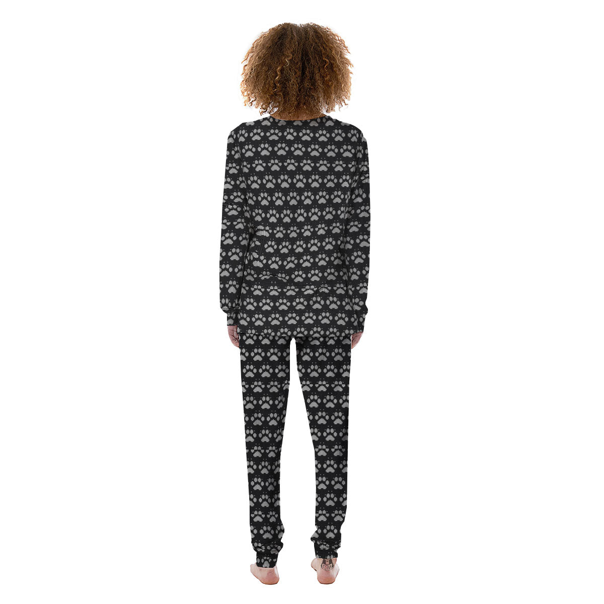 Paw Knitted White And Grey Print Pattern Women's Pajamas-grizzshop