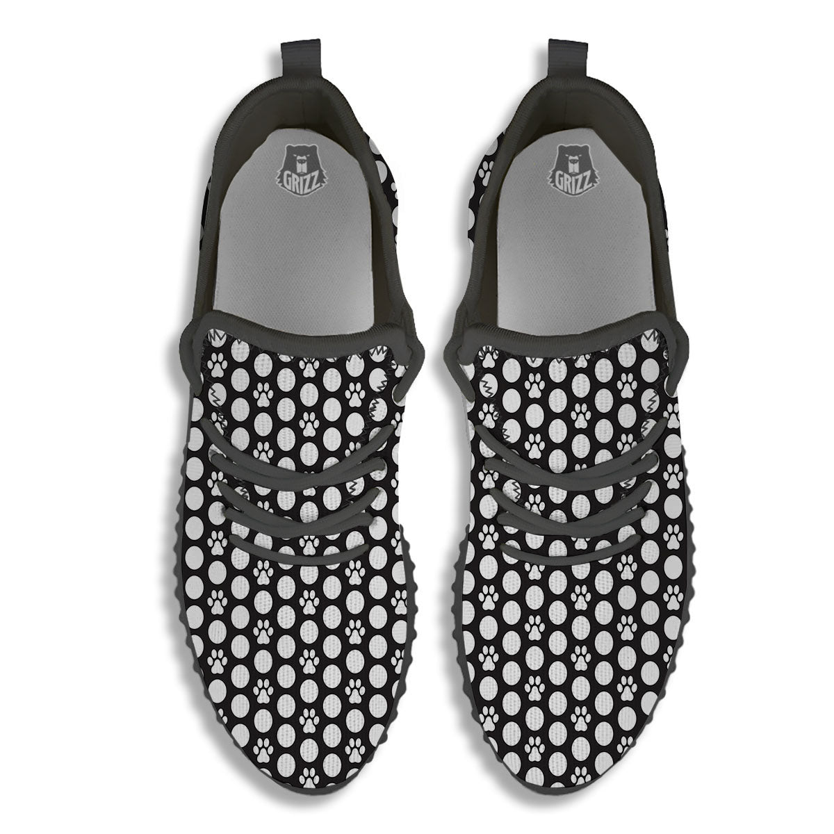 Paw Polka Dot White And Black And Print Black Walking Shoes-grizzshop