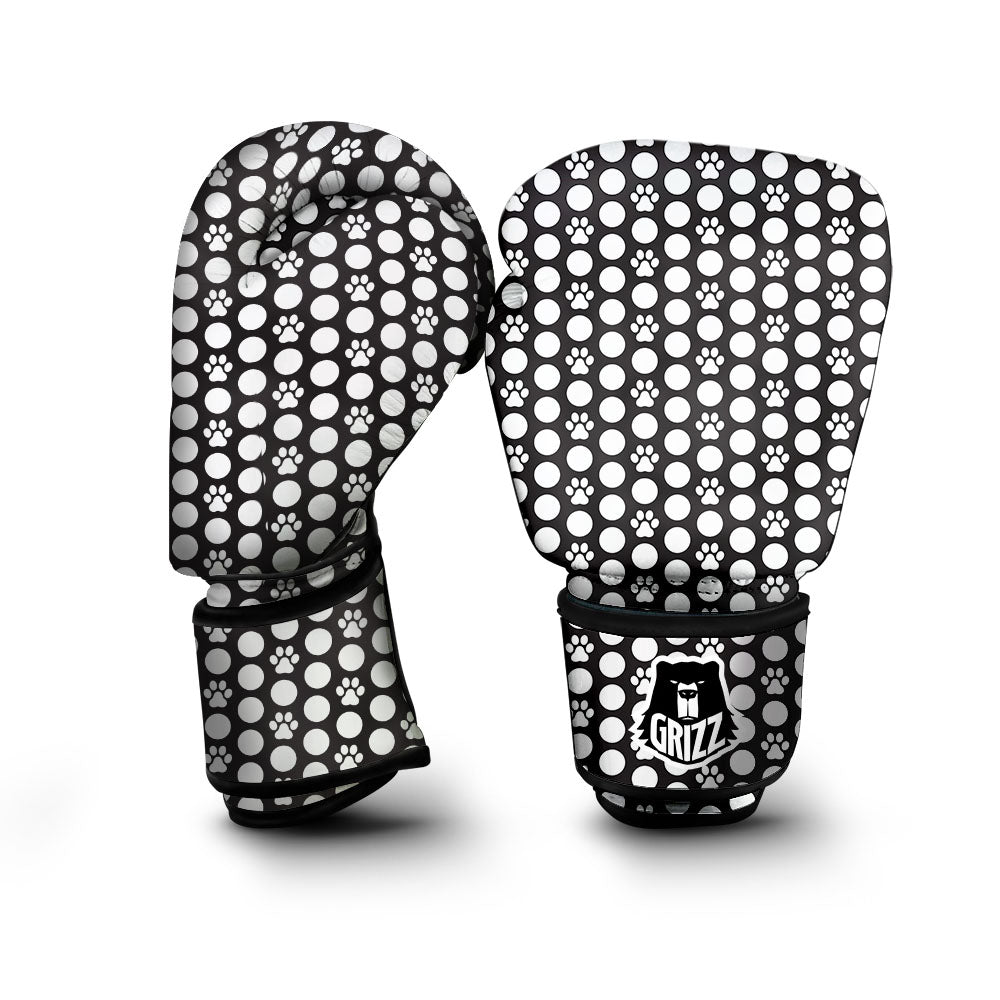 Paw Polka Dot White And Black And Print Boxing Gloves-grizzshop