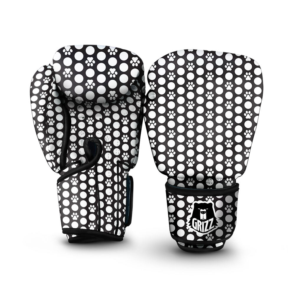 Paw Polka Dot White And Black And Print Boxing Gloves-grizzshop