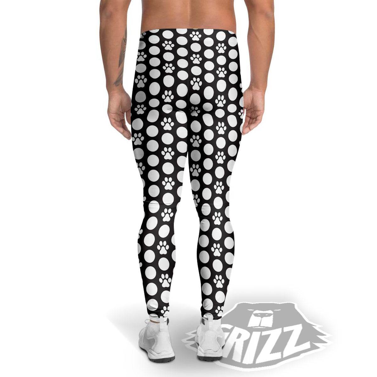Paw Polka Dot White And Black And Print Men's Leggings-grizzshop