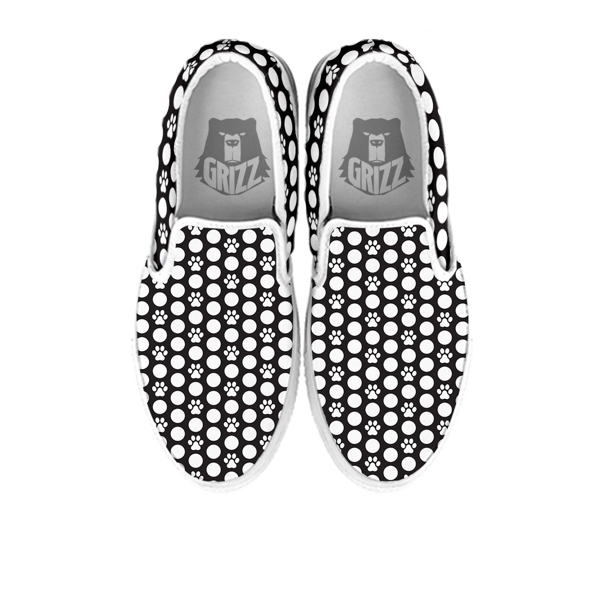 Paw Polka Dot White And Black And Print White Slip On Shoes-grizzshop