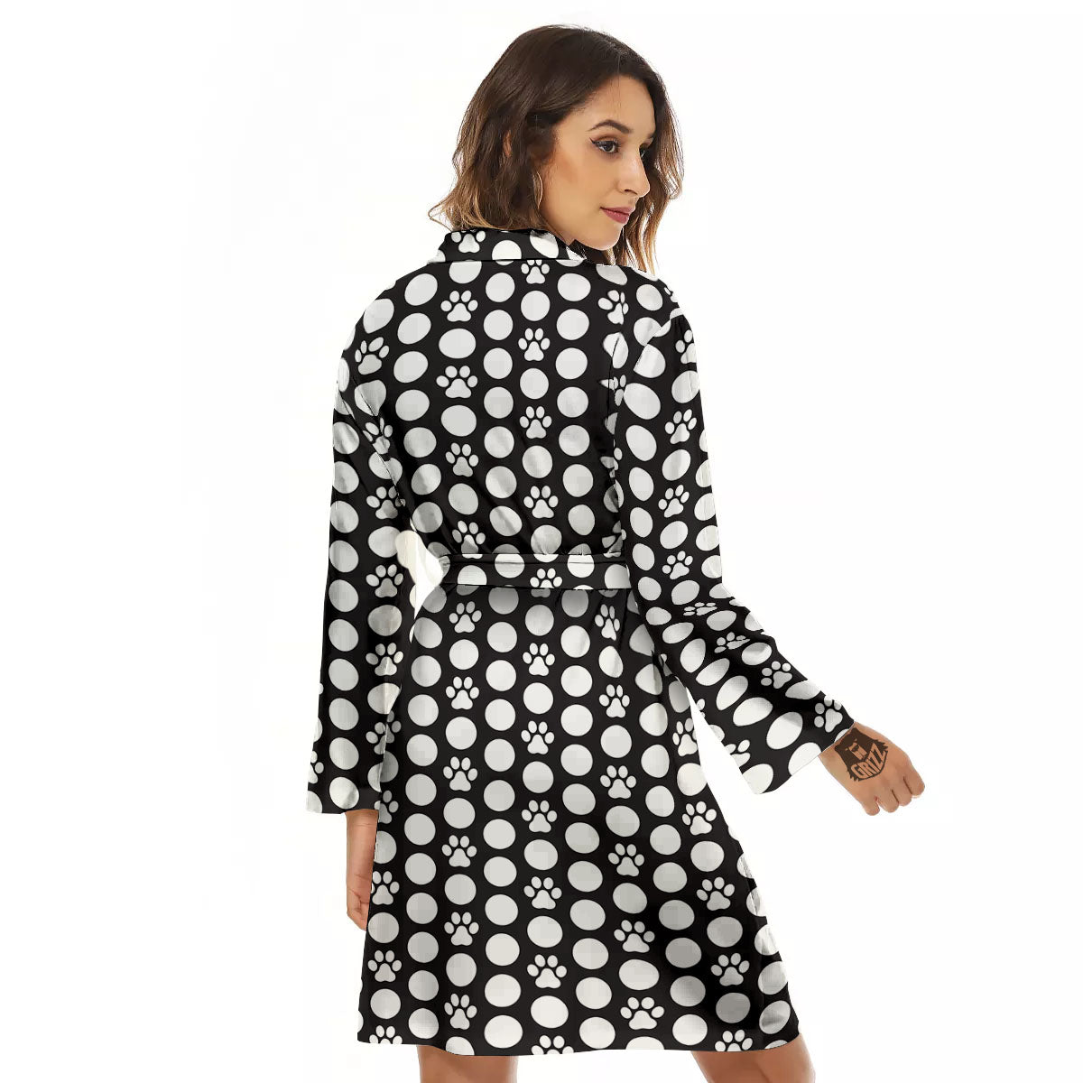 Paw Polka Dot White And Black And Print Women's Robe-grizzshop