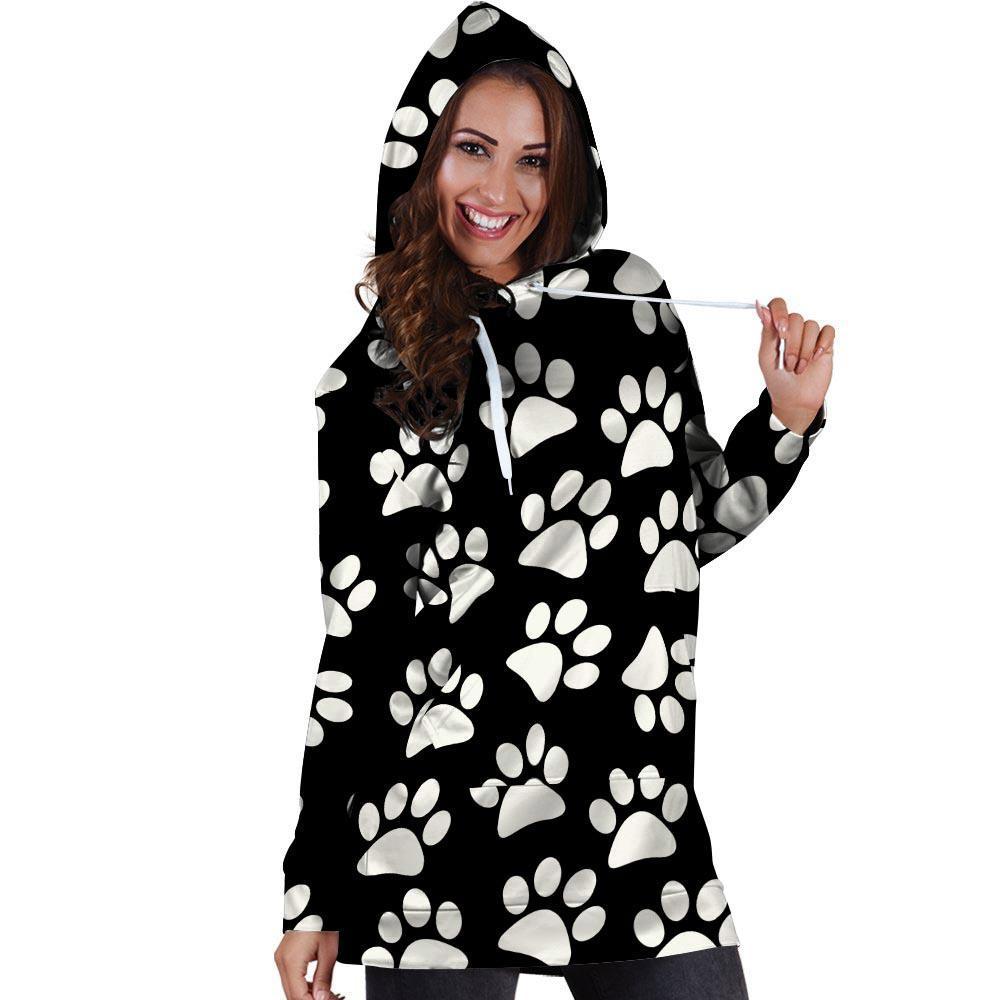 Paw Print Hoodie Dress-grizzshop