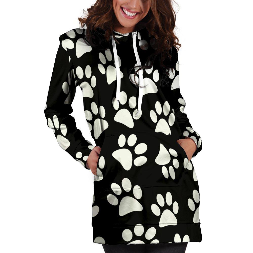 Paw Print Hoodie Dress-grizzshop
