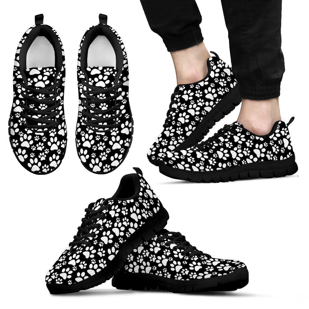 Paw Print Pattern Black Sneaker Shoes For Men Women-grizzshop