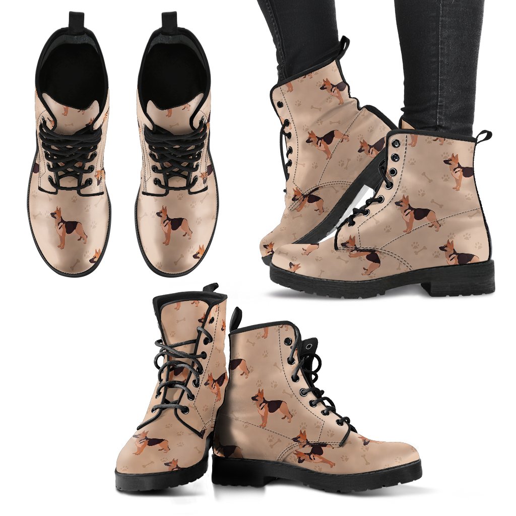Paw German Shepherd Pattern Print Men Women Leather Boots-grizzshop