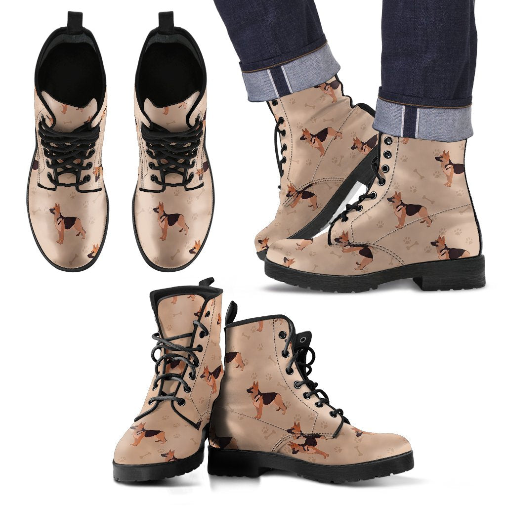 Paw German Shepherd Pattern Print Men Women Leather Boots-grizzshop