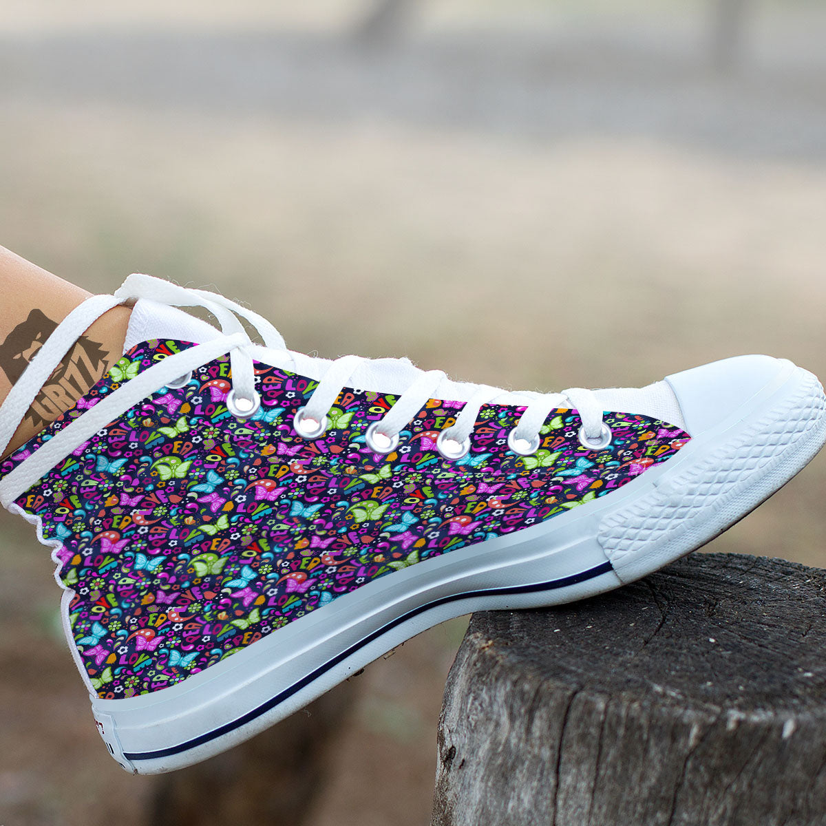 Peace Groovy Girly Print Pattern White High Top Shoes-grizzshop
