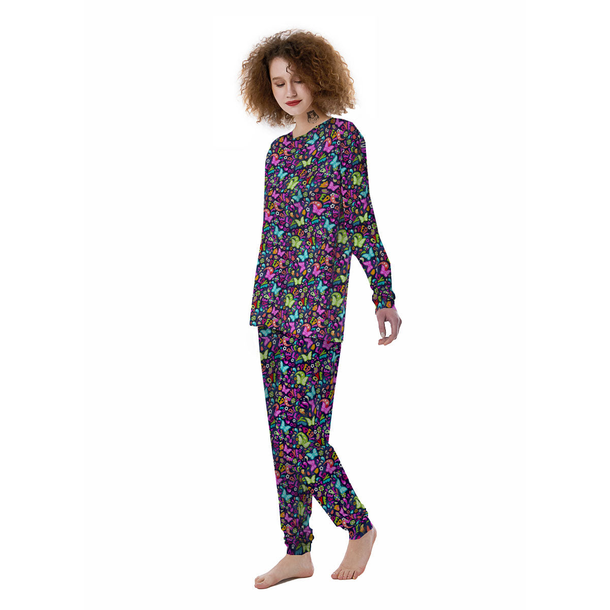 Peace Groovy Girly Print Pattern Women's Pajamas-grizzshop