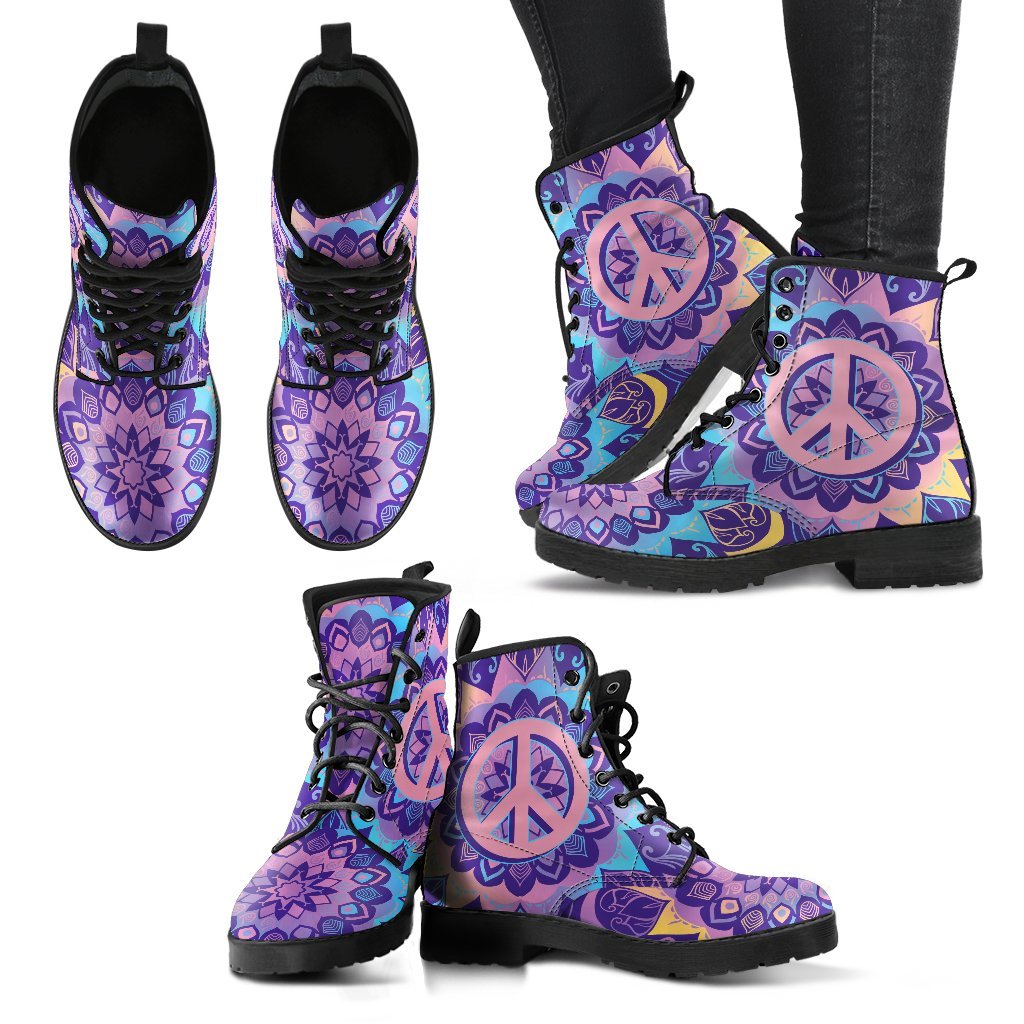 Peace Mandala Women's Leather Boots-grizzshop
