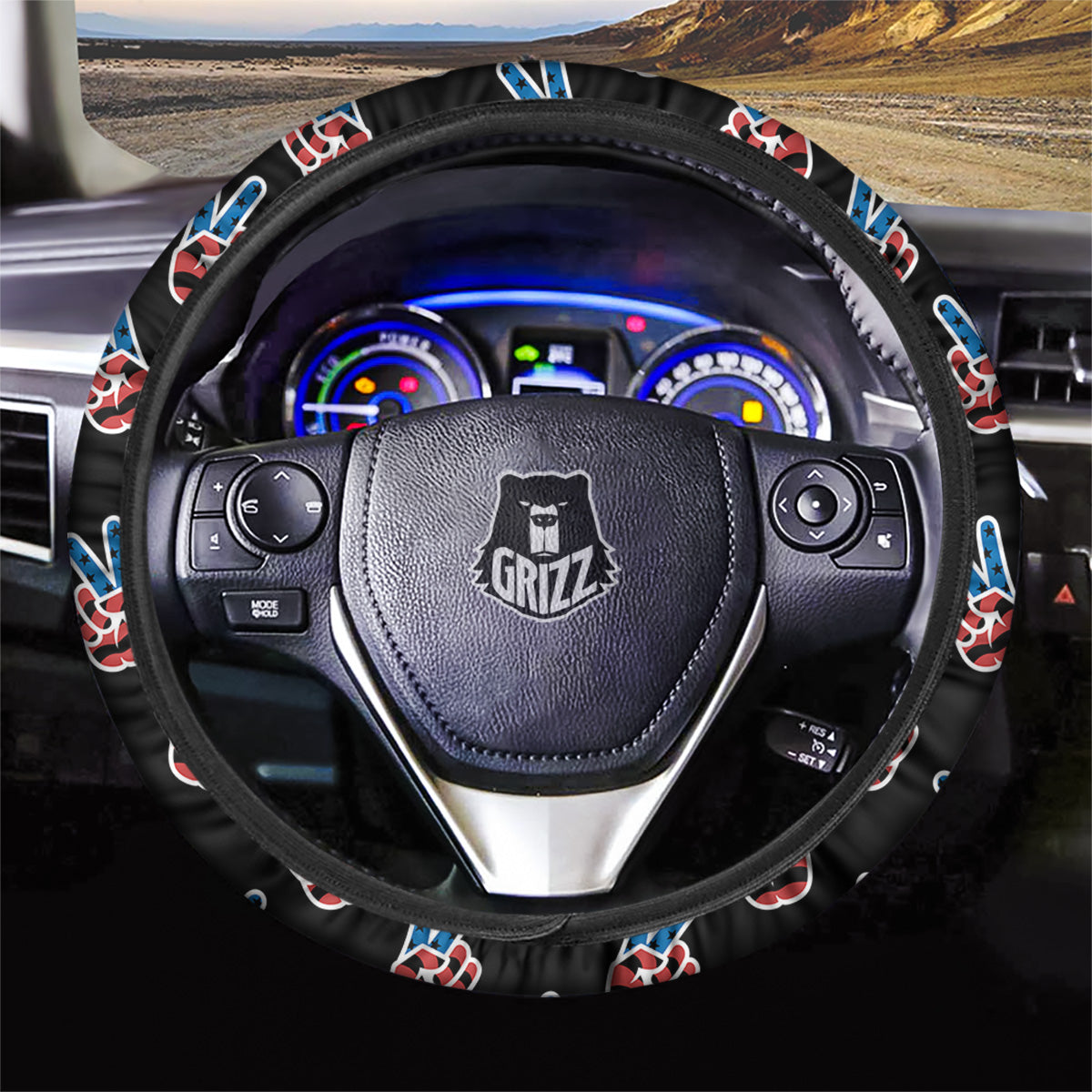 Peace Sign American Patriotic Print Pattern Car Steering Wheel Cover-grizzshop