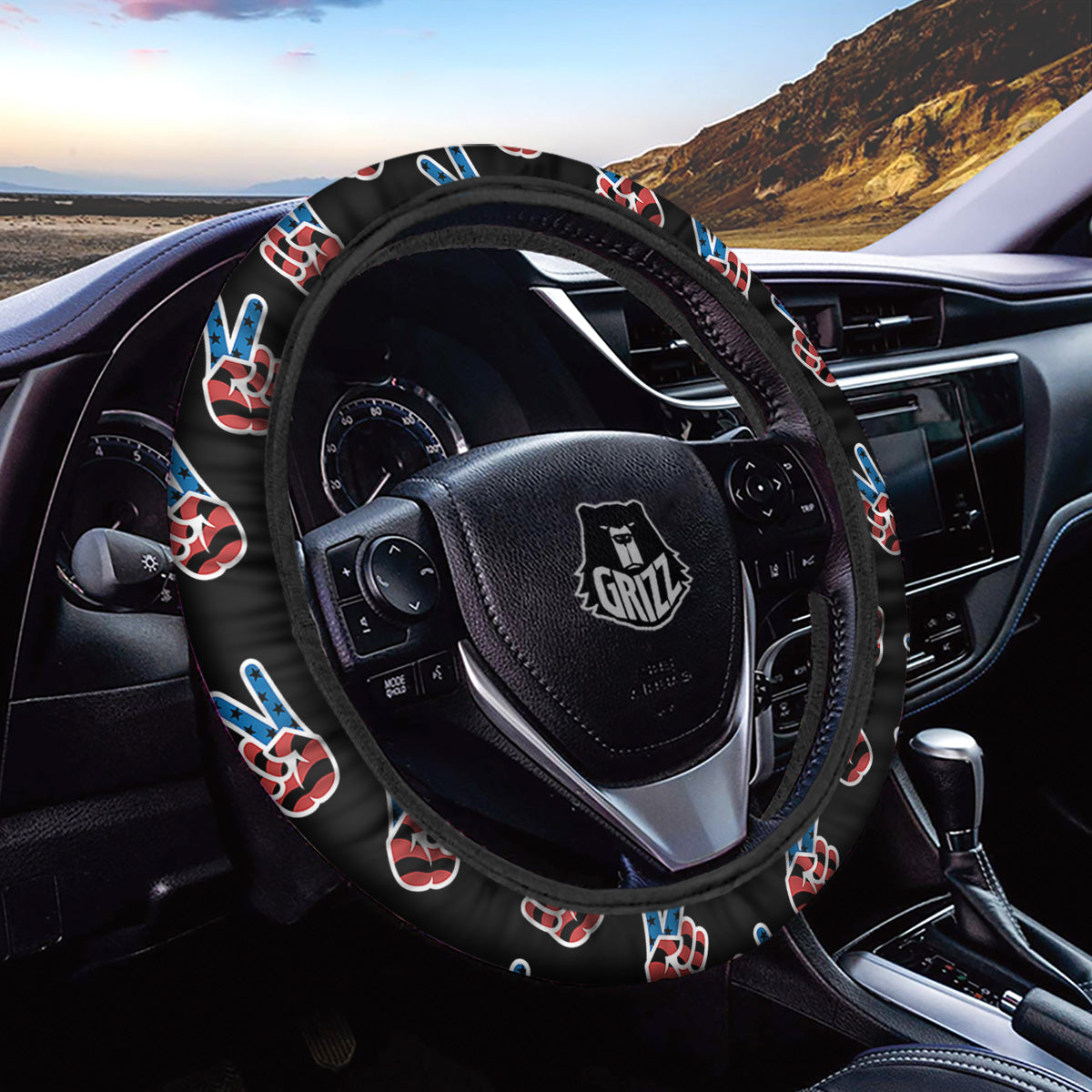 Peace Sign American Patriotic Print Pattern Car Steering Wheel Cover-grizzshop
