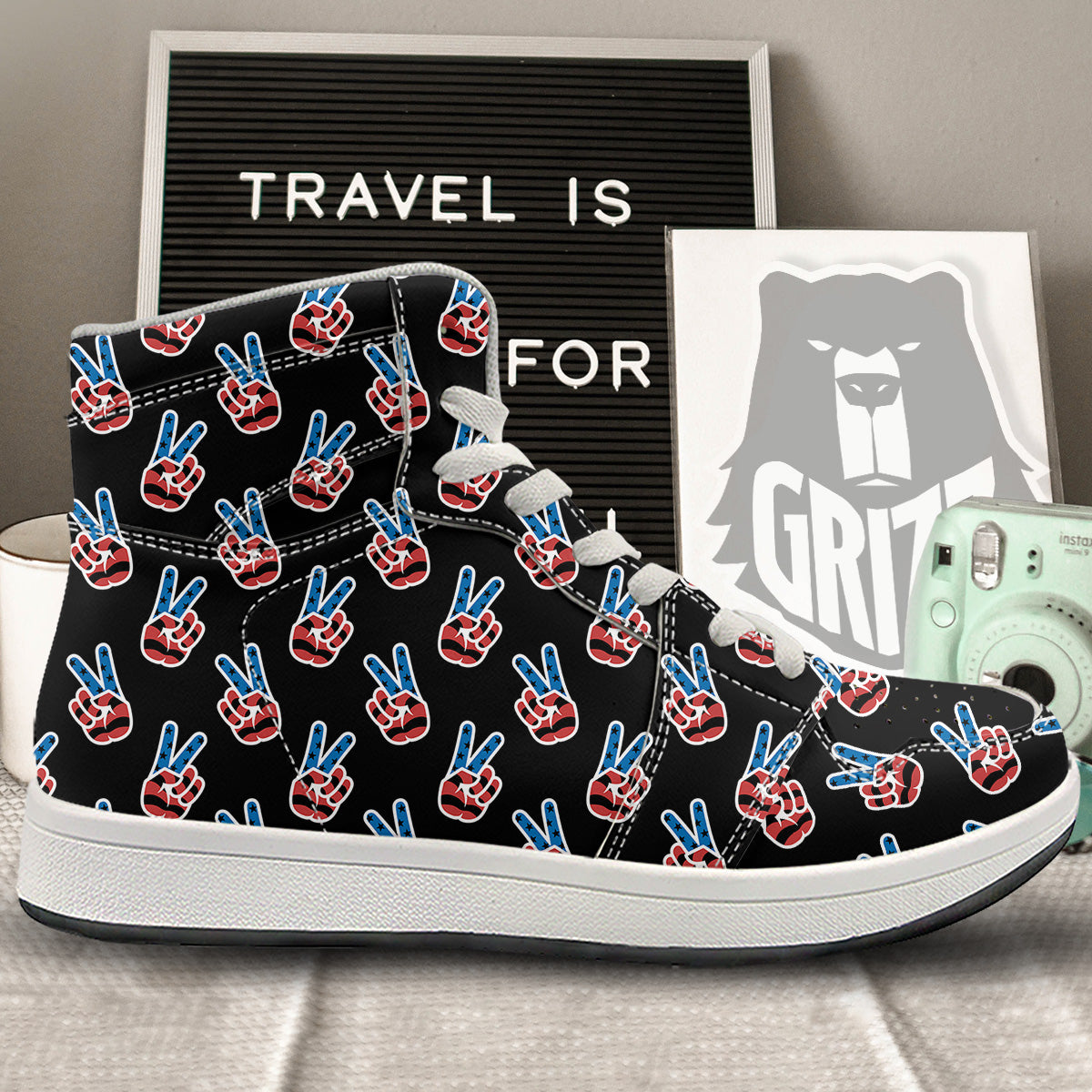 Peace Sign American Patriotic Print Pattern High Top Sneakers-grizzshop
