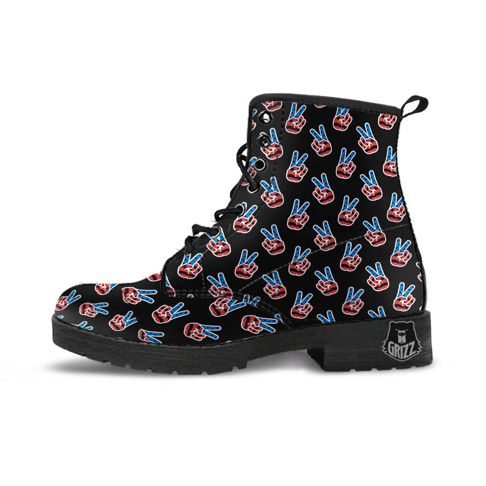 Peace Sign American Patriotic Print Pattern Leather Boots-grizzshop