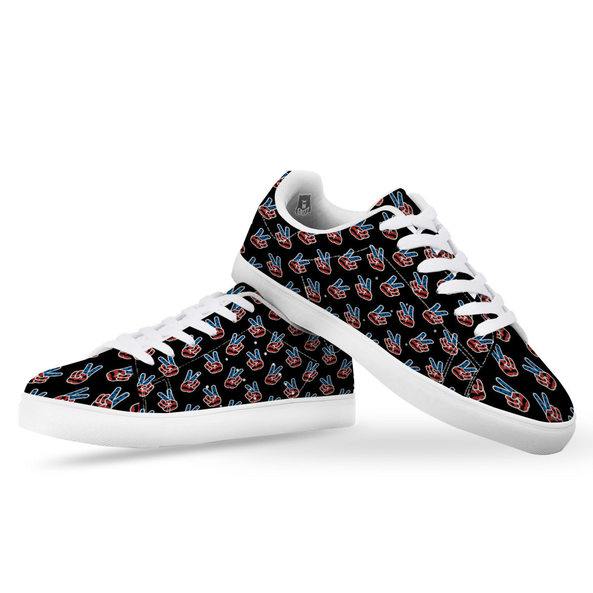Peace Sign American Patriotic Print Pattern White Low Top Sneakers-grizzshop