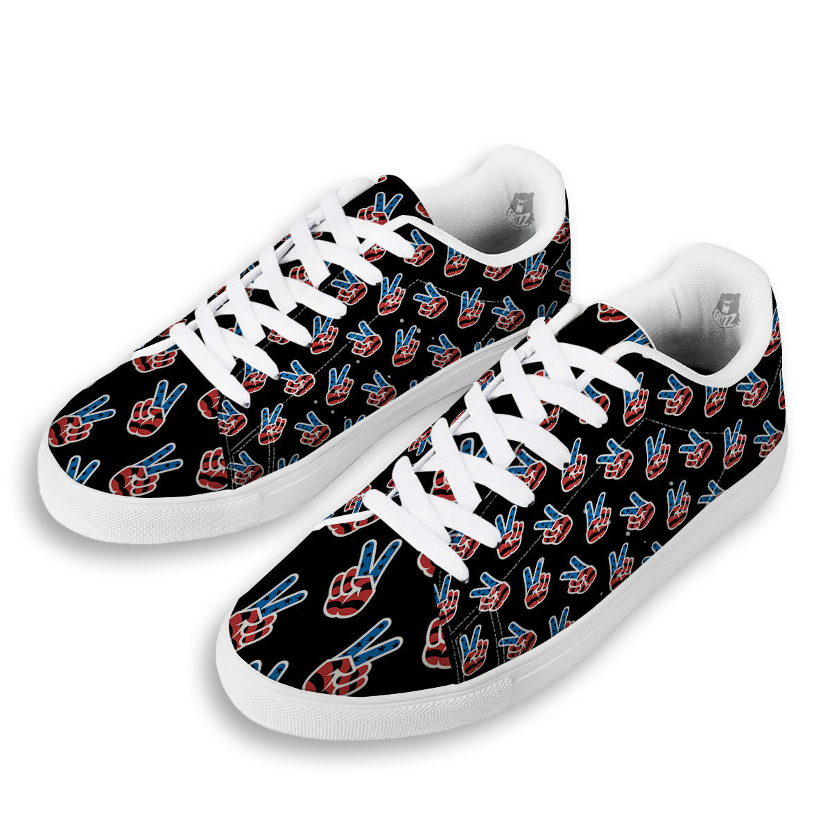 Peace Sign American Patriotic Print Pattern White Low Top Sneakers-grizzshop